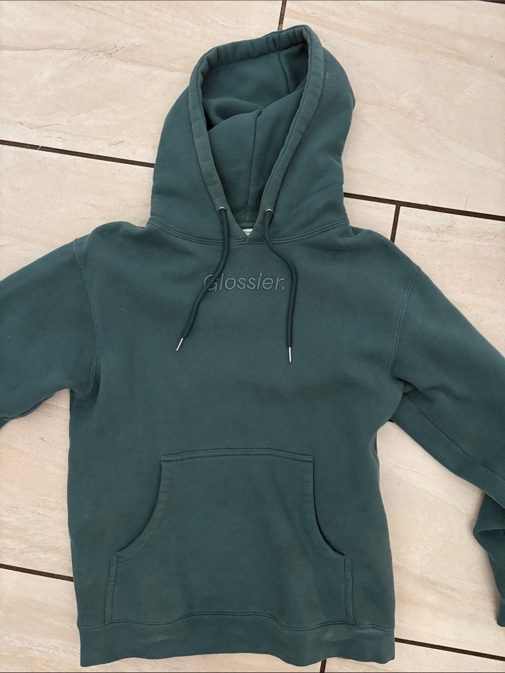 Glossier Teal Green Pullover Hoodie with Raised Logo size XS